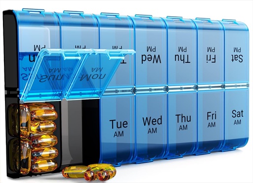 [BRSWYZILC4HRSELH] Extra Large Pill Organizer 2 Times a Day, Weekly XL AM PM Pill Case, 7 Day Pill Box Twice a Day, Oversized Daily Medicine Organizer for Vitamins (Blue)