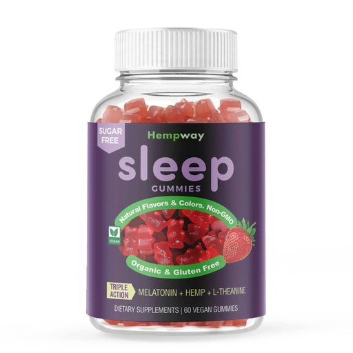 [BRSRM235C56RYYLP] Hemp Gummies for Sleep l theanine Supplement Hemp melatonin Triple Action - Calm Gummies for Adults and melatonin Kids - Sugar Free Strawberry Vegan 60 ct