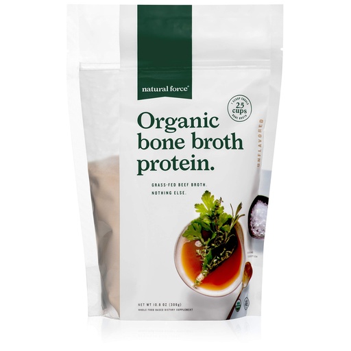 [BRSWG2YOBEARQCQ6] Natural Force - Pure Organic Bone Broth Protein Powder, Grass-Fed & Keto Certified, Types I, II & III Collagen, Unflavored, Perfect for Soups & Cooking, 10.8 oz