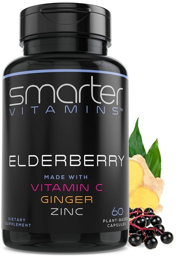 [BRSWYEA6BEHWGYAV] Elderberry Vitamin C Ginger & Zinc Black Elder Berry Extract 60 Vegan Caps