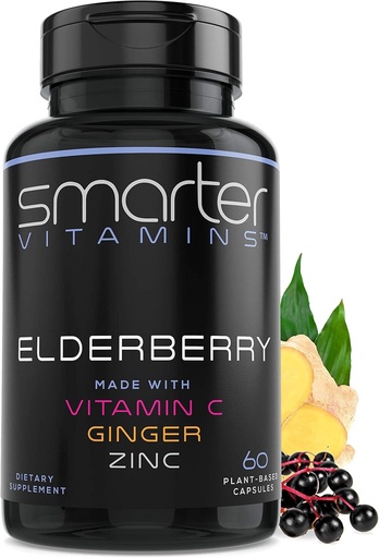 [BRSWYEA6BEHWGYAV] Intel·ligent Elderberberberry Capsules + Vitamina C + Ginger & Zinc, Hebal suplementari, l'Elder Berry Extreu l'antioxidina 60 Vegan Pils