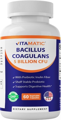 [BRSROEIBBUHBOYD2] Vitamatic Bacillus Coagulans Shelf Stable Probiotic Supplement - Promote GI Digestive Health - 60 Vegetable Capsules - Survives Stomach Acids