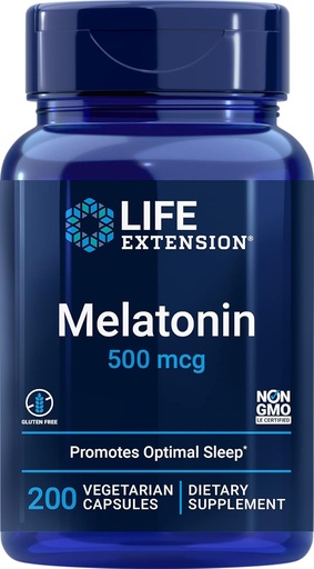 [BRSWIZQPAR6B4GDK] Life Extension Melatonin, 500 mcg – Gently Promotes Sleep, Low Dose, Value Size – Non-GMO, Gluten-Free, Vegetarian – 200 Capsules