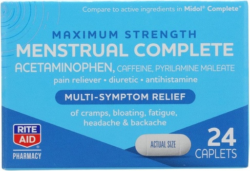 [BRSRMAIOCF7BS2Y3] Rite Aid, Farmaci Menstruation Multi symptom Relief Caplets Maksimal styrke, 24 Tæl