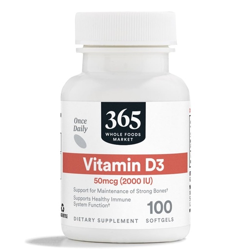 [BRSWGZQBOZ4BYDLD] 365 by Whole Foods Market, Vitamin D3 Softgels, 2000 IU, 100 CT