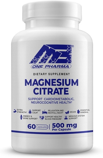 [BRSROBIFDINWKAY4] MB One Magnesium Citrate 500mg - высокоабсорбционная формула для поддержки мышц, нервов, сна и костей - веганская, не-ГМО - пищеварение и здоровье сердца - 60 капсул - 60 дней