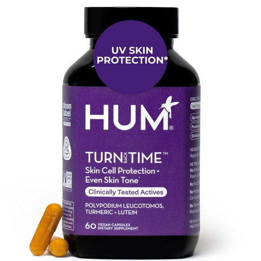 [BRSWGBQ3CN4GEDTV] HUM Turn Back Time Turmeric Supplement for Youthful Looking Skin Support with Green Tea Extract, Lutein & Polyphenols, Skin Care Aging & Collagen Support Capsules for Even Tone, 60 Vegan Capsules
