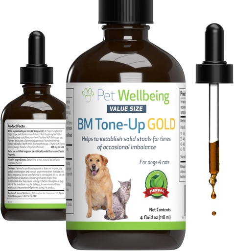 [BRSWGZILOB7BQD34] Pet Wellbeing BM Tone-Up Gold for Dogs and Cats - onartzen digestio-funtzio osasuntsua, Stools solidoak, Bowel mugimendu normalak, Bayberry - Veterinarian-Formulatu Herbal Supplement 4 oz (118 ml)