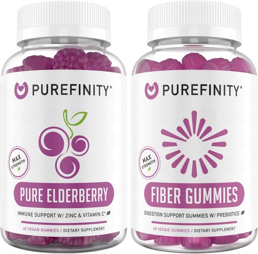 [BRSROCYYCUOWEE3Z] PUREFINITY Fiber + Elderberry Gummies Bundle (Inulin FOS Prebiotic Fiber Gummies + Double Strength Elderberry Gummies with Zinc & Vitamin C)
