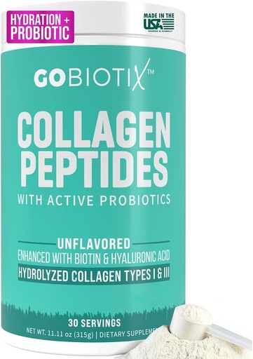[BRSWYFQBCRYRSAA6] Probiotics ilə GOBIOTIX Collagen Tozu - Qadınlar üçün Hidrolyzed Protein Collagen Toz - Saç Skin və Nails, Birləşmiş və Digestive Health - Collagen Peptides Tip I və III - 30 Mövcuddur