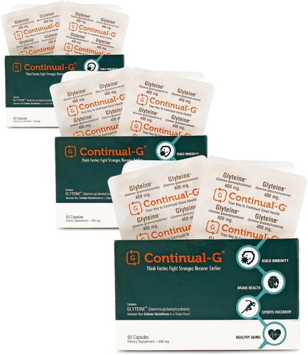 [BRSRMGI5OF6WEA33] CONTINUAL - G Glyteine 400 mg Capsules | Cellular‑Enhancing Glutathione Supplement | Powerful Antioxidant Support | 90‑Day Supply (180 Capsules)
