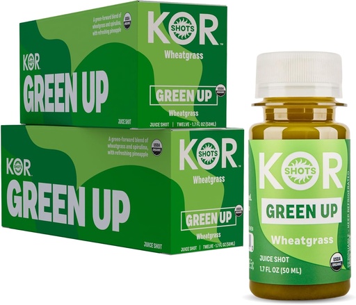 [BRSWGHQKOB5BYH33] Kor Shot Wheatgrasss Ginger Spirulina Shot - 24 Pack x 1.7 Fl Oz - Green Up Shot - Daily Greens Superfoods Shot - USDA Certified Organic