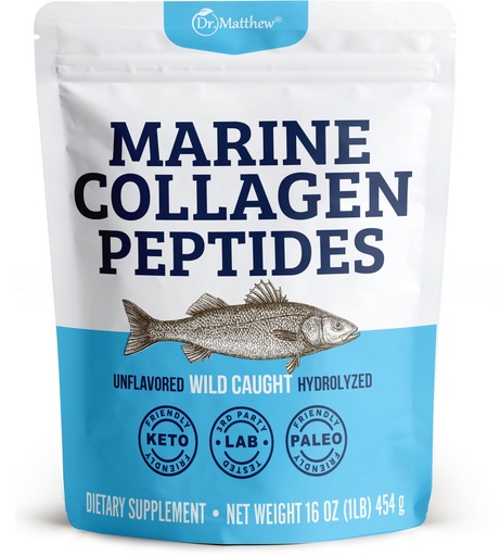 [BRSRMHDQAB5BUC3D] Dr. Matthew Marine Collagen Peptides Powder from Hydrolyzed Wild Caught Fish Protein - Hair & Beauty Supplements for Women & Men