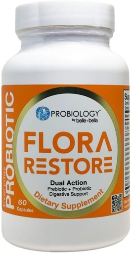 [BRSWI2YHOYPW2FTU] belle+bella Flora Restore Daily Probiotic - 15 Billion Live Cultures - Probiotics & Prebiotics for Digestive & Gut Health - Immune Support - Promotes Regularity - Vegan & Gluten Free - 60 Caps