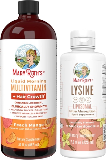 [BRSRA2T4O55WGFY6] MaryRuth Organics Lysine Liposomal (Snickerdoodle) & Multivitamin Liquid + Hair Growth | Clean Label Project Verified® | Immune Support, Beauty, & Overall Health | Vegan, Non-GMO, Gluten Free