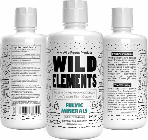[BRSRMAYKC55RYAL2] Wild Elements Gut Support Fulvic Acid Mineral Blend Derived from Ancient Plant Deposits, Heal Gut Lining, Improve Cognition and Immunity, 70+ Minerals, All Natural, 32 oz