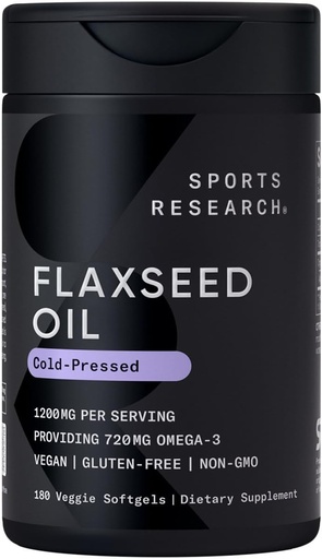 [BRSWECQ7OEGQG2TA] Sports Research Vegan Flaxseed Oil (1200mg) Herbal Supplement with Plant-Based ALA Omega 3 - Vegan Certified & Non-GMO Verified - Gluten, Soy & Carrageenan Free (180 Veggie Softgels)