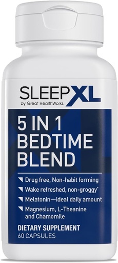 [BRSRMHA2BEORG3D2] SleepXL Sleep Supplement Non-Habit-Forming Formula - Fall Asleep Faster & Sleep Longer - 5 key ingredients include Melatonin, L-Theanine, Chamomile, Magnesium & Vitamin B6 (60 Capsules, 30 Servings)