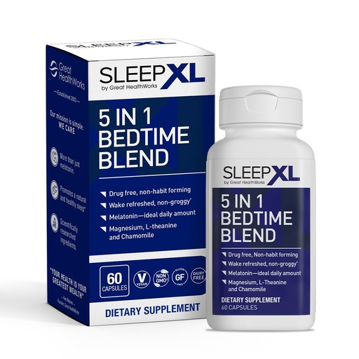 [BRSRMHA2BEORG3D2] SleepXL Sleep Supplement Non-Habit-Forming Formula - Fall Asleep Faster & Sleep Longer - 5 key ingredients include Melatonin, L-Theanine, Chamomile, Magnesium & Vitamin B6 (60 Capsules, 30 Servings)