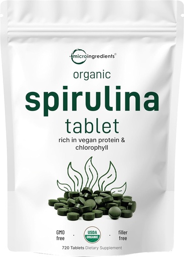 [BRSWKFQZCR6BAGQZ] Mikroingredienser Økologisk Spirulina Supplement, 3000MG Per servering, 720 tabletter (4 måneders forsyning), Ingen fyllstoff og ikke-GMO, rik på vegansk protein, vitaminer og prebiotika, Premium Spirulina piller