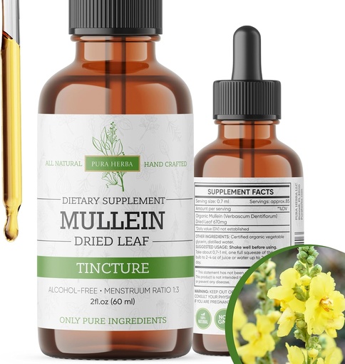 [BRSROBQCDMJQK3DJ] Teinture de Mullein – gouttes de Mullein biologique pour le soutien pulmonaire et le bien-être respiratoire – Fabriqué aux États-Unis – 2 Fl Oz