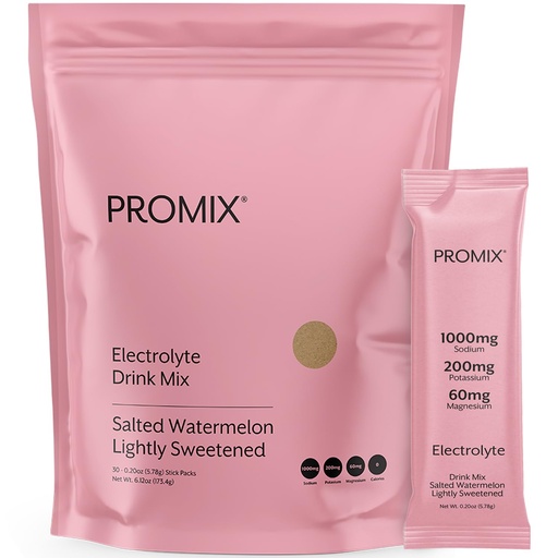 [BRSRA2YNOYHG2DT7] ProMix Nutrition Electrolytes Powder Hydration Packets - Himalayan Pink Salt, Magnesium, Potassium, Vitamin C - Salted Watermelon, Lightly Sweetened - 30 Servings (Pack of 30)