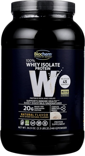 [BRSW2ZL6BAPR4FLG] Biochem 100% WHEIVE Protein - flavor ธรรมชาติ - 20g of Protein - Pre & Post Afout - อาหารที่แทนที่ - Keto-festitionly - digestable - dievety filse - ง่ายต่อการผสม (36.9 Oz)