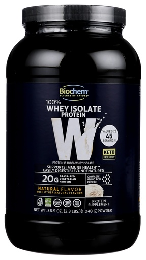[BRSW2ZL6BAPR4FLG] Biochem 100% Whey Isolate Protein - Natural Flavor - 20g of Protein - Pre & Post Workout - Meal Replacement - Keto-Friendly - Easily Digestible - Silky Smooth Taste - Easy to Mix (36.9 oz)