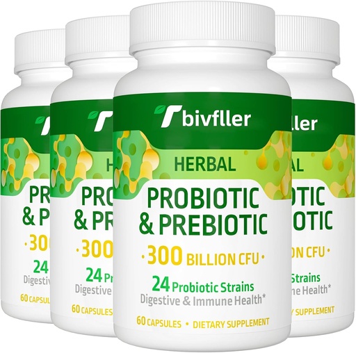[BRSRAADRAFYW2E37] Probiotici per le donne Uomini- 300 miliardi di CFU, 24 Strains Probiotic+15 erbe organiche Prebiotics Blend, Pre e Probiotici, per la salute digestiva, Immune & Gut, Diarrea, Bloating, Vegan, 8 mesi di fornitura