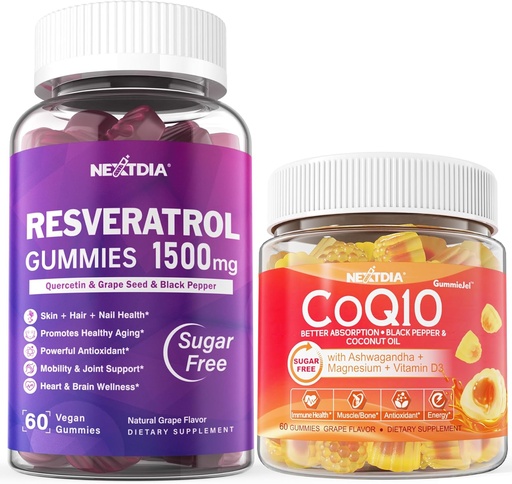 [BRSRAYYCA54BO2DH] Azúcar Resveratrol Gummies 1500mg + CoQ10 200mg Gummies llenas con soporte de magnesio Envejecimiento saludable &amp; Longevidad