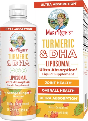 [BRSWYFARDMMBMYDL] MaryRuth Organics | Liposomal Turmeric & DHA | Curcumin | Ginger Root Oil | Algal DHA & bitamina E | Funtzio kognitiboa | Mood Support | Joint Health | Liquid Supplement | 15.22 oz