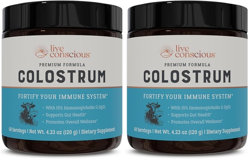 [BRSROBAEPIFWYHIV] Live Consciious Colostrum Powder - Grass Fed Bovine Colostrum Supplement with Lactoferrin for Iron Abvorvation - Immune System Supplement (2-Pack)