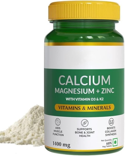 [BRSROAY7BYFQ2DLX] Naturals Calcium Magnesium & Zinc Tablets with Vitamin D3 & K2 (600 IU), Calcium Supplement for Women and Men, for Muscle Health