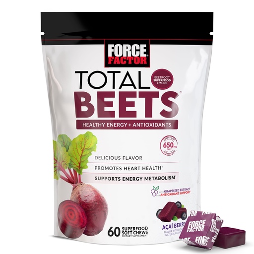 [BRSW2ZY6BUFRQFDD] Force Factor Total Beets Soft Chews with Beetroot, Nitrates, L-Citrulline, Grapeseed Extract, and Antioxidants, Healthy Energy Supplement with Elite Ingredients, Heart Health Superfood, 60 Chews