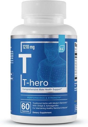 [BRSWYYADOUNA42D3] Væsentlige elementer T-Hero - Daglig Testosteron støtte til mænd - fremmer Vitality & Drive - med Ashwagandha, Shilajit, Boron, DIM - 60 Greve - 30 Tjenester