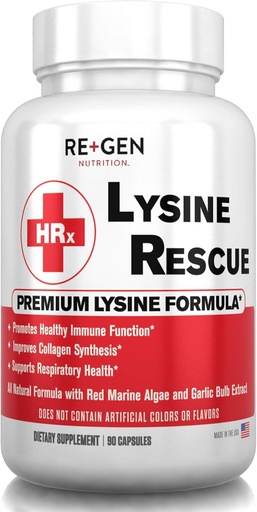 [BRSWYZAYOIMREELH] Re+Gen Nutrition Lysine Rescue, Amino Acid Supplement for Strenger Immune Health & Collagen Synthesis in Women & Men, Promoot Lips & Skin Health, Natural, Pure L-lysine, 90 Capsules, 45 Day Supply
