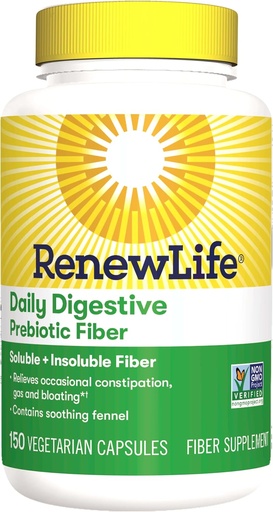 [BRSWYZYLOZYBOGY3] Renew Life Adult Dienos Digestic Prebiotic Fiber, 150 Vegetariškų kapsulių (Paketas gegužės Vary)