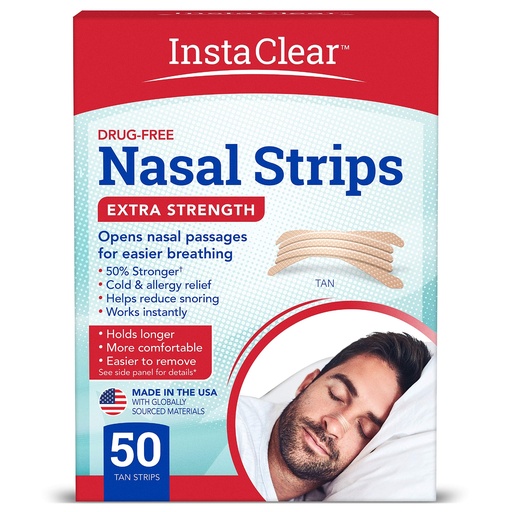 [BRSWGFTYAENRS3T3] Instaclear Extra-Strength Nasal Strips, Tan 50 ct | Works Instantly, Breathe Better, Nasal Congestion Relief, Stops Snoring, Cold & Allergy, Extra Strength Tan
