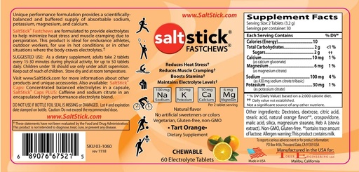 [BRSWGGIDCF5QKFDP] SaltStick FASTCHEWS 60-Count Bottle, Bundle with Travel Pack 10 Count - Tart Orange