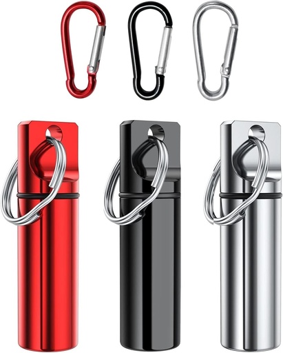 [BRSW2GD3CVYGGFLO] Pequeña caja de la pila de bolsillo Keychain (3 Pack), Aleación de aluminio Portable Mini Pill Organizer Case Container for Purse,Waterproof Metal Pill Holder Medicine Bottle for Outdoor Camping Trave