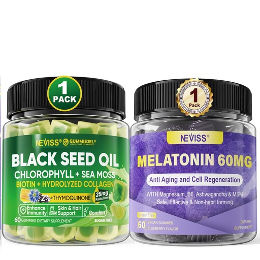 [BRSRAAYFCMNQEFAV] NEVISS Melatonin 60mg Gummies + Black Seed Oil Gummies