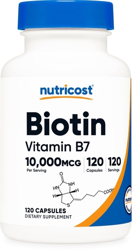 [BRSROCD5BN5BQGTK] Nutricost Biotin (Vitamin B7) 10,000mcg (10mg), 120 Capsules - Vegan, Gluten Free, Non-GMO
