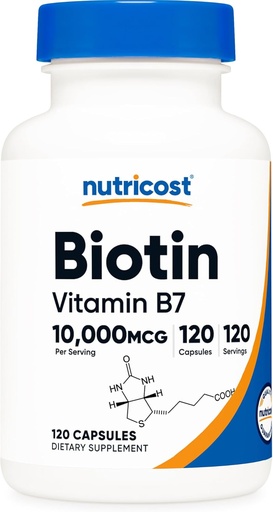 [BRSROCD5BN5BQGTK] Nutricost Biotin (Vitamin B7) 10000mcg (10mg), 120 Капсули - Vegan, Gluten Free, Non-GMO
