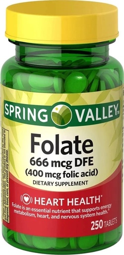 [BRSWIZQHOMEBY3L2] Spring Valley, Folic Acid 400 MCG, 250 Count