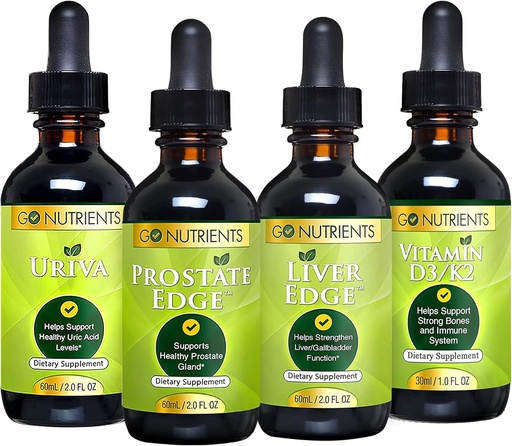 [BRSRAGLQBB7QOEIU] Go Nutrients Men's Health Bundle - Vitamin D3/K2, Liver Edge, Prostate Edge, Uriva – Comprehensive Support for Bone, Liver, Prostate, and Uric Acid Health – Boosts Energy, Vitality, and Body Defense