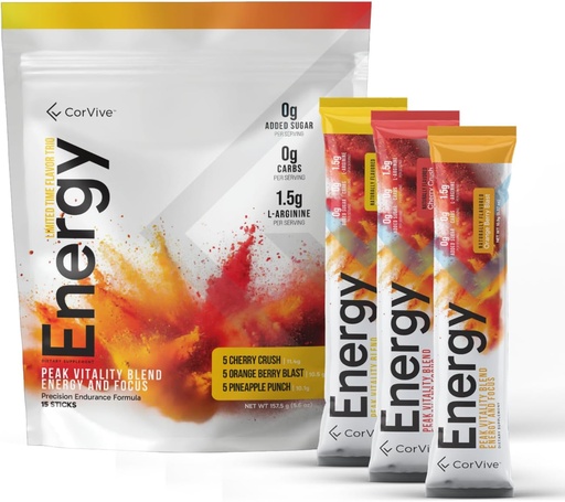[BRSRAGAZBUMGGA3L] Energy Drink Mix Variety Pack - Natural Energy & Focus Supplement with Carnosyn®, Ashwagandha, L-Arginine, Theobromine - Zero Sugar, 5 Calories, 120mg Caffeine