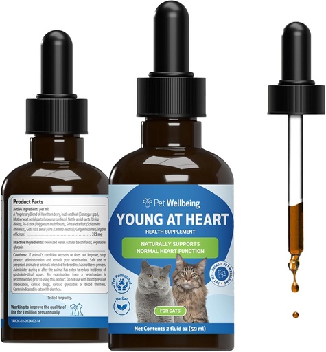 [BRSWKHD7CYMQA3TZ] Pet Wellence Young in Heart for Cats - Vet-Formated - Heart Health, Circulatory & Cardiovascular System, Hawthorn, Motherwort, Schisandra - Herbal Supplement 2 oz (59 ml)