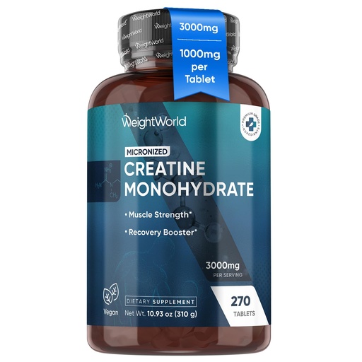[BRSW2YD5CMHQ2FYU] WeightWorld Micronized Creatine Monohydrate 3000mg Vegan Tablets | Muscle Strength & Recovery Booster | 3 Months Supply - 270 Tabs | Creatine for Women & Men | Non-GMO, Gluten-Free | 3 Tablets a Day