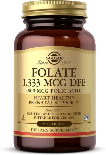 [BRSWIYTYB4BWAYLA] Solgar Folate 1,333 mcg DFE (Folic Acid 800 mcg) - 250 Tablets - Prenatal Support - Non-GMO, Vegan, Gluten Free, Dairy Free, Kosher - 250 Servings