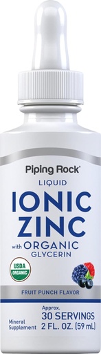 [BRSROAQCAQHWCGTH] Piping Rock Liquid Zinc | Ionic Zinc Sulfate | with Organic Glycerin | 2 oz | Fruit Punch Flavor | Vegetarian, Non-GMO, Gluten Free Supplement